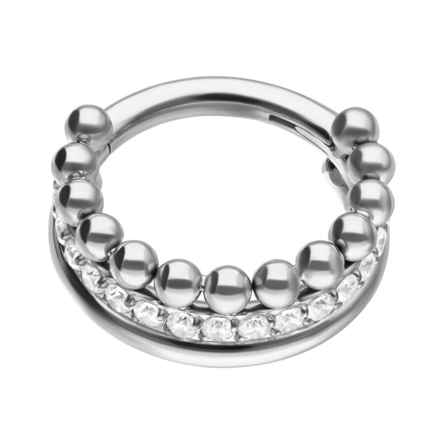 Hopeanvärinen Triple Bubble Crystal Clicker kristalleilla, 12 mm