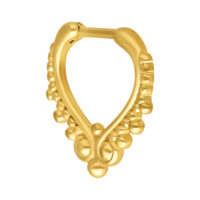 Kultainen septum-clicker kirurginterästä Kultainen septum-clicker kirurginteräksestä 316L valkoisella taustalla