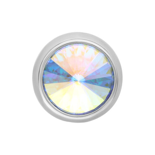 Hopeinen titaani-piercing-lisäosa suurella Aurora Boreale -kristallilla