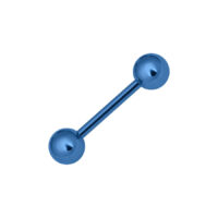 Tummansininen titaaninen barbell, jossa 6mm pallot valkoisella taustalla