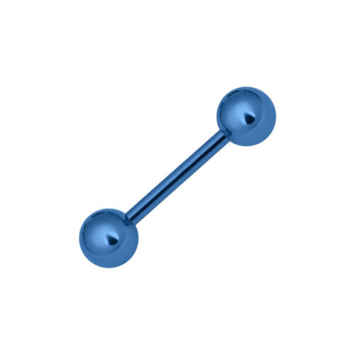 Tummansininen titaaninen barbell, jossa 6mm pallot valkoisella taustalla
