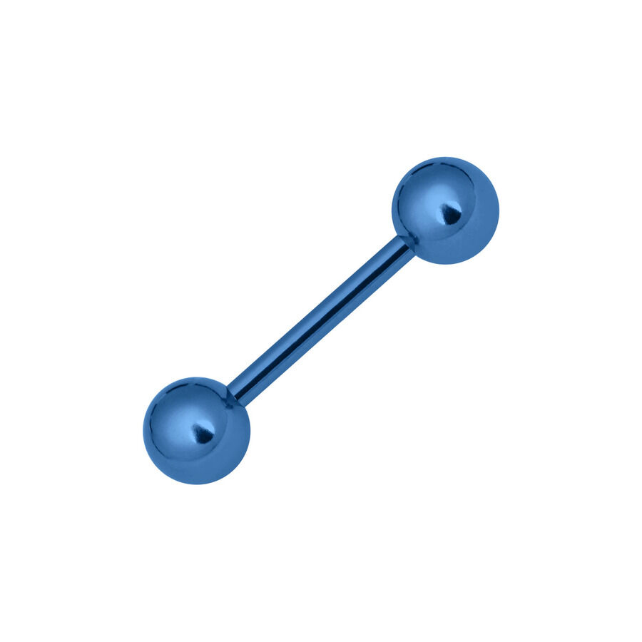 Tummansininen titaaninen barbell, jossa 6mm pallot valkoisella taustalla