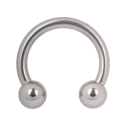 Hopeinen Circular Barbell titaanista, jossa kaksi palloa valkoisella taustalla