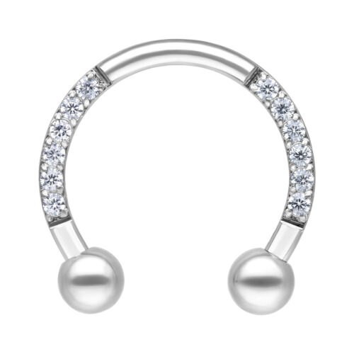 Hopeinen Circular Barbell kristalleilla, 8mm sisähalkaisija, valkoisella taustalla