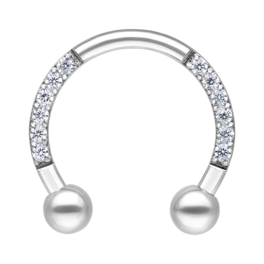 Hopeinen Circular Barbell kristalleilla, 8mm sisähalkaisija, valkoisella taustalla