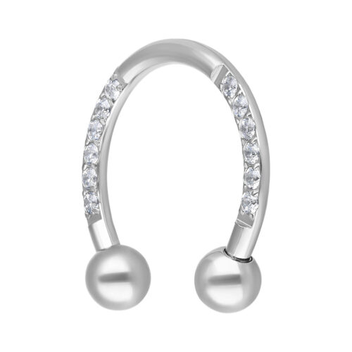 Hopeanvärinen Circular Barbell kristalleilla valkoisella taustalla