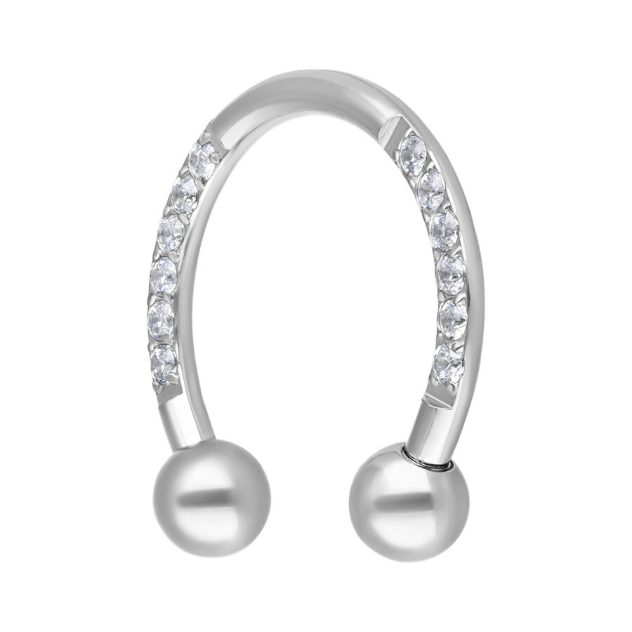 Hopeanvärinen Circular Barbell kristalleilla valkoisella taustalla