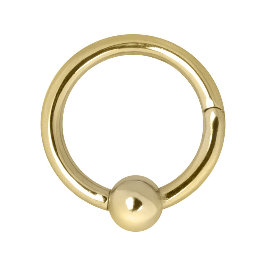 Kultainen Ball Closure Ring Clicker Kultainen Ball Closure Ring Clicker kirurginteräksestä valkoisella taustalla