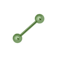Vaaleanvihreä titaaninen barbell-lävistys, 1,2 mm paksuus ja 12 mm pituus valkoisella taustalla