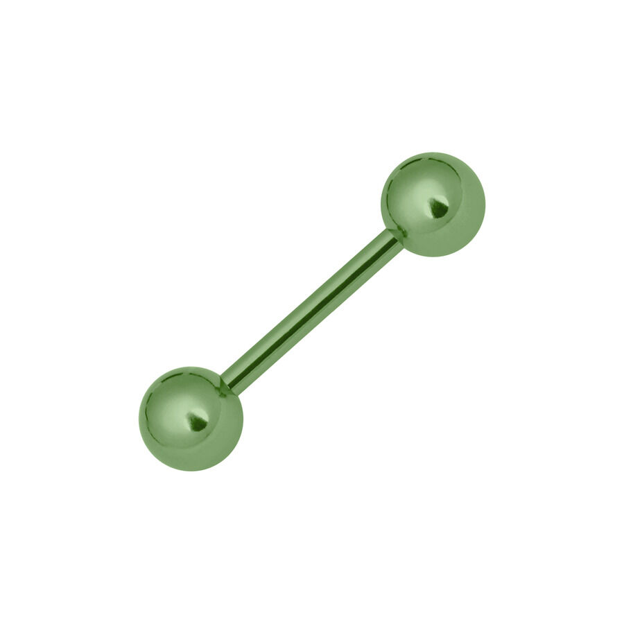 Vaaleanvihreä titaaninen barbell-lävistys, 1,2 mm paksuus ja 12 mm pituus valkoisella taustalla