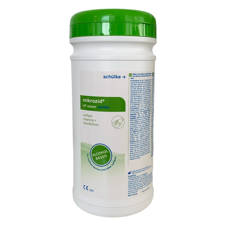 AF Wipes Jumbo Box vihreällä kannella Suuri valkoinen desinfiointipyyhepakkaus vihreällä kannella valkoisella taustalla