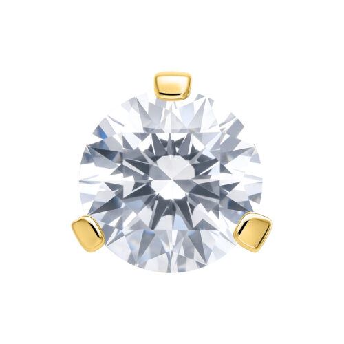 Pieni pyöreä korupistos, jossa kirkas kristalli kultaisissa kynsissä, valkoisella taustalla