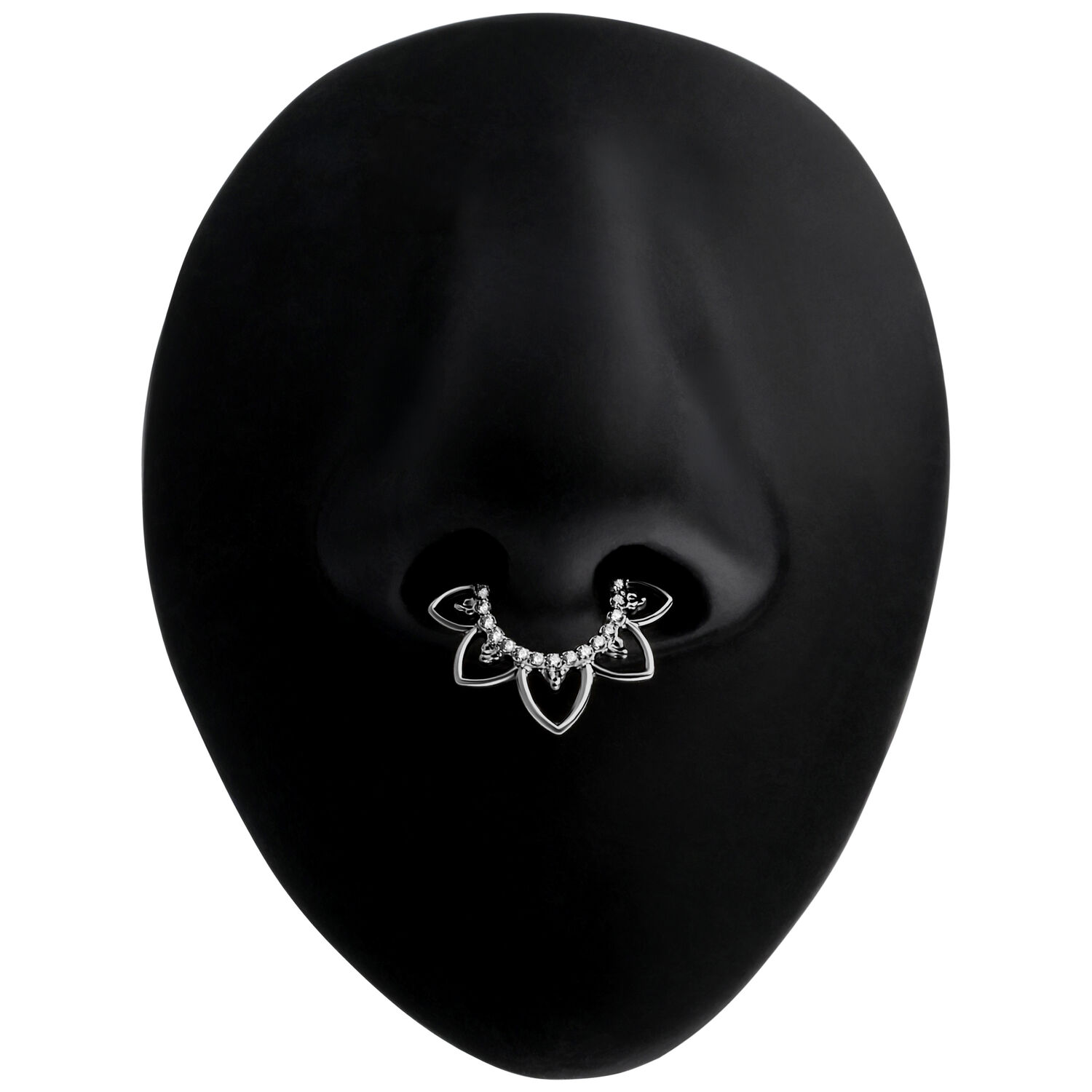 Itämainen Kristalli Septum Clicker Hopea Hopeinen Septum Clicker kristalleilla mustalla esittelyllä