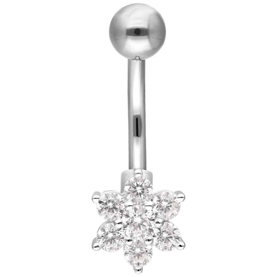 Hopeinen napakoru kukkakuvioisella kristalliriipuksella