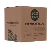 Patruunapidike laatikko kierrätetystä materiaalista Ruskea laatikko vihreällä EcoTat-logolla ja tekstillä 'Cartridge Holder 50 pcs'.