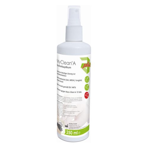Valkoinen suihkepullo MyClean Ihon antiseptinen 250 ml valkoisella taustalla