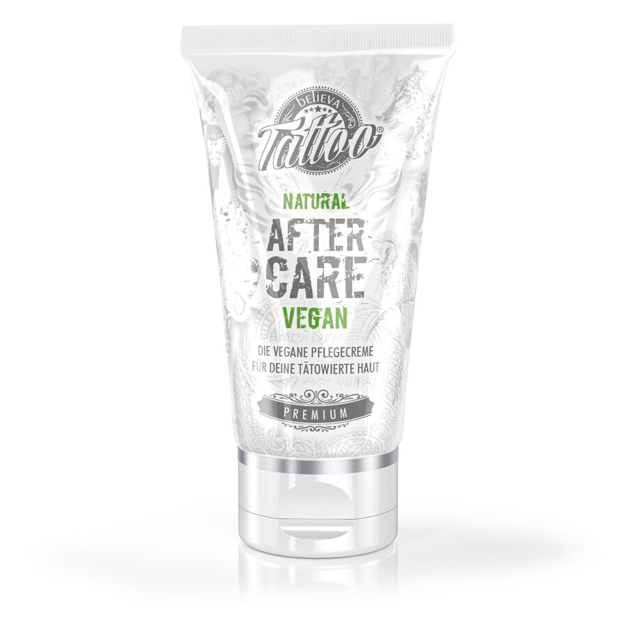 Believa Tattoo Aftercare Creme 50ml Believa Tattoo Aftercare Creme -tuubi valkoisella taustalla