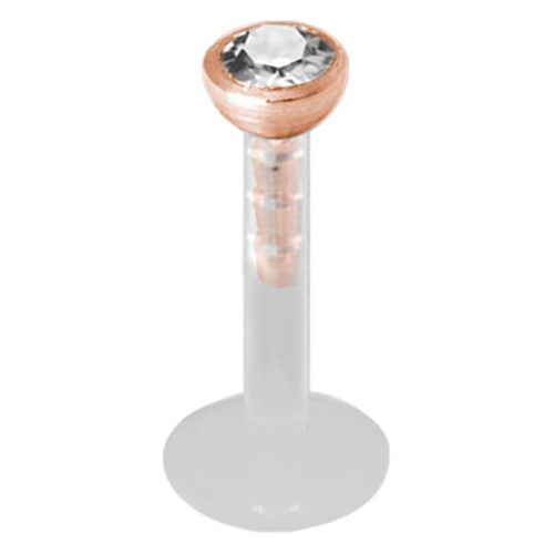 Mikro Labret ruusukullassa kirkkaalla kristallilla, 3,0 mm pallo valkoisella taustalla