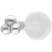 Hopeinen labret, jossa kolme palloa valkoisella taustalla