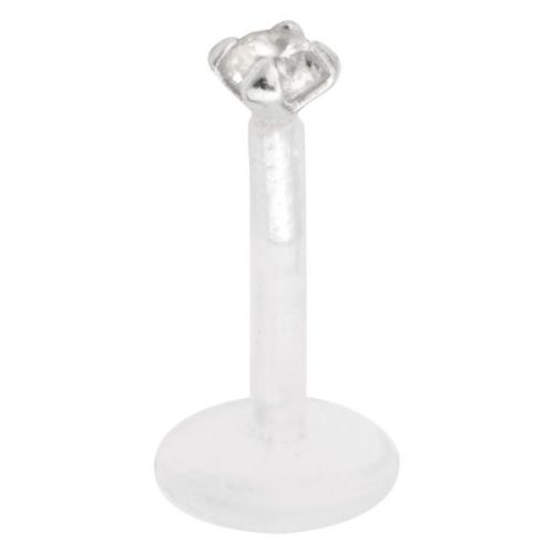 Hopeinen labret kristallinkirkkaalla kivellä, paksuus 1,2 mm, pituus 6,0 mm