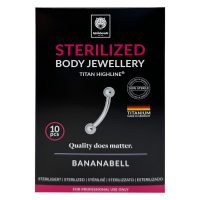 Steriloitu titaani Bananabell-lävistys Hopeinen titaani Bananabell mustalla taustalla