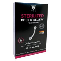 Steriloitu titaani Micro Bananabell Steriloidun titaani Micro Bananabellin pakkaus hopeakoristeella
