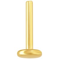 14K kultainen labret-tappi ilman päätä Kultainen labret-tappi sisäkierteellä valkoisella taustalla