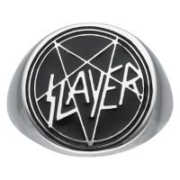 Slayer-emaljisinettihopeasormus Hopeinen sinettisormus Slayer-logolla mustalla taustalla