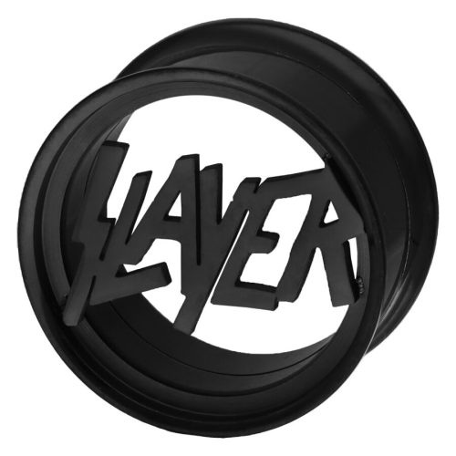 Musta tunneli Slayer-logolla kirurginteräksestä valkoisella taustalla