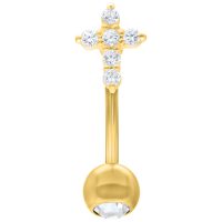 Kultainen Crystal Cross Micro Bananabell, 1,6 mm, 12 mm Kultainen Bananabell, jossa risti kirkkaista kristalleista valkoisella taustalla