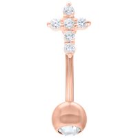 Rosékultainen Crystal Cross Micro Bananabell Rosékultainen bananabell, jossa risti kirkkaista kristalleista valkoisella taustalla