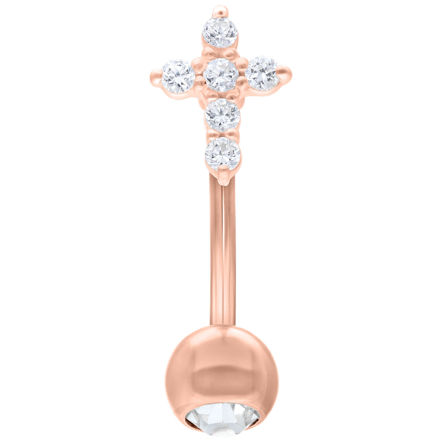 Rosékultainen Crystal Cross Micro Bananabell Rosékultainen bananabell, jossa risti kirkkaista kristalleista valkoisella taustalla