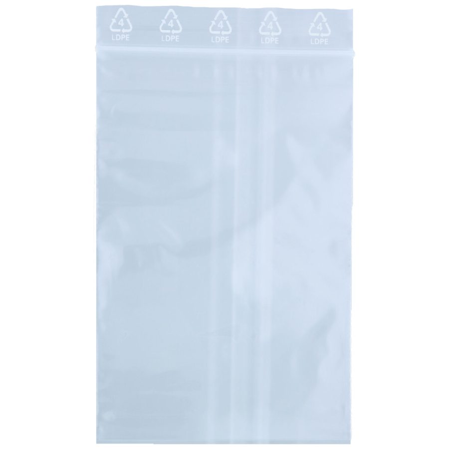 Läpinäkyvä LDPE-suljettava pussi, 80x120 mm, valkoisella taustalla