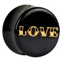 Musta sarviplugi kultaisella LOVE-kaiverruksella, koko 18mm