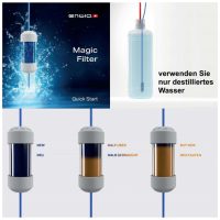 Enbio Magic Filter tislattua vettä varten Enbio Magic Filter vedessä, suodattimen tilat näytetty, studiotausta