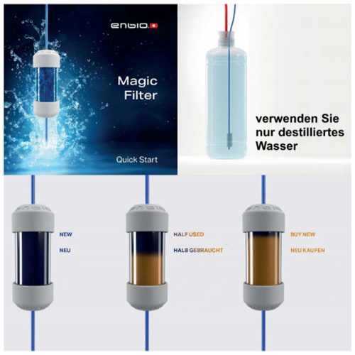 Enbio Magic Filter vedessä, suodattimen tilat näytetty, studiotausta