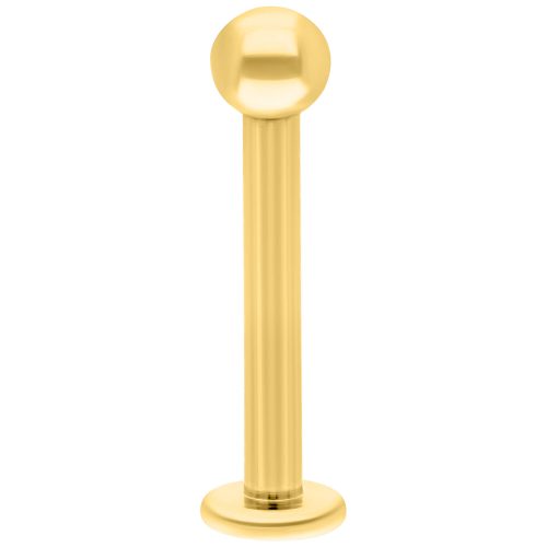 Kultainen titaaninen labret sisäkierteellä valkoisella taustalla, 8mm pituus
