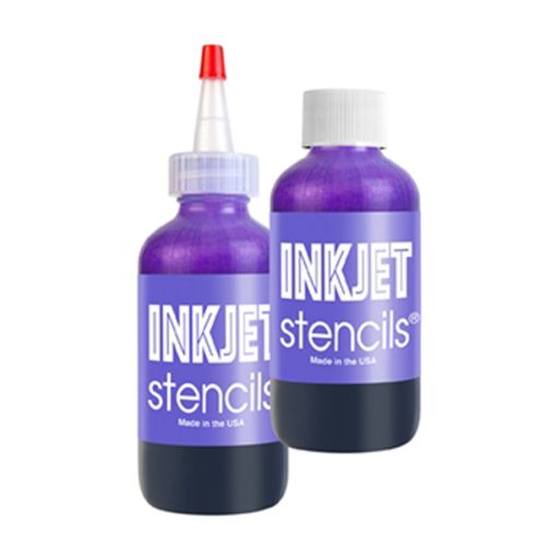 Kaksi violettia Inkjet Stencils pulloa, 120 ml, valkoisella taustalla