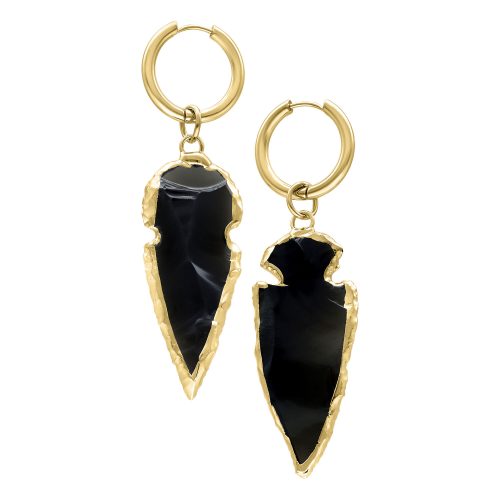 Kultaiset Mini Hoops -korvakorut mustalla obsidiaaniriipuksella valkoisella taustalla