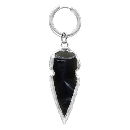 Hopeiset minihoopsit mustalla obsidiaaniriipuksella valkoisella taustalla