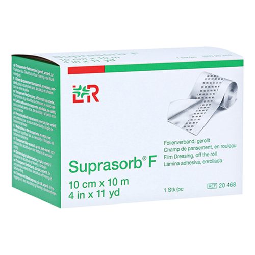 Suprasorb® F Kalvopaikka rullattuna vihreä-valkoisessa pakkauksessa