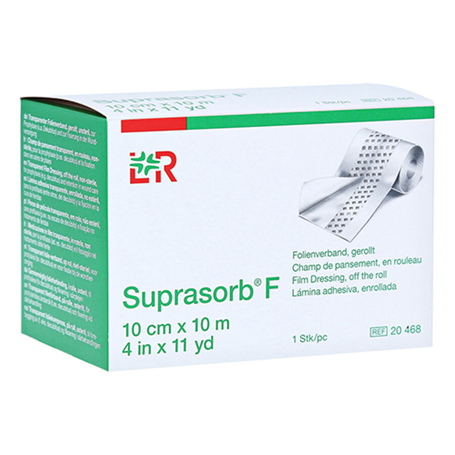 Suprasorb® F Kalvopaikka 10cm x 10m Suprasorb® F Kalvopaikka rullattuna vihreä-valkoisessa pakkauksessa