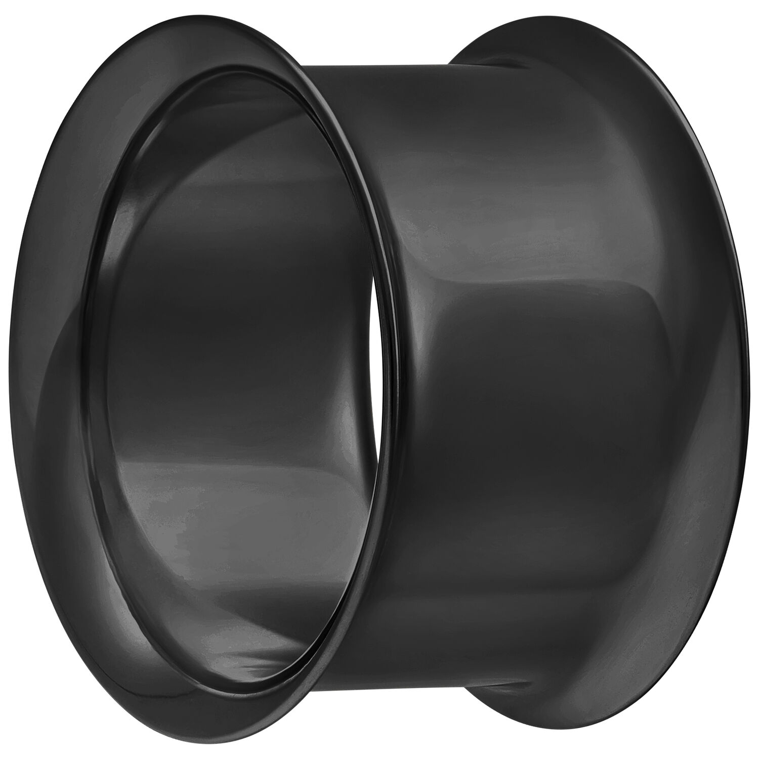 Musta Double Flared Tunnel kirurginteräksestä valkoisella taustalla
