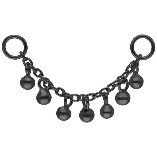 Musta yhdistävä ketju pienillä palloilla, pituus 20 mm, valkoisella taustalla