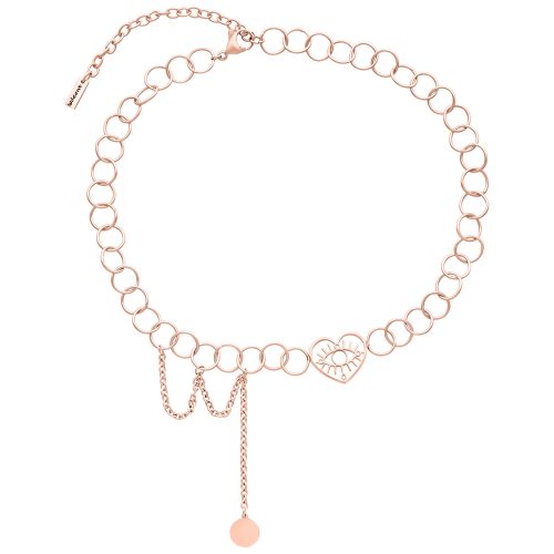 Ruusuinen choker sydän- ja silmäkuviolla valkoisella taustalla