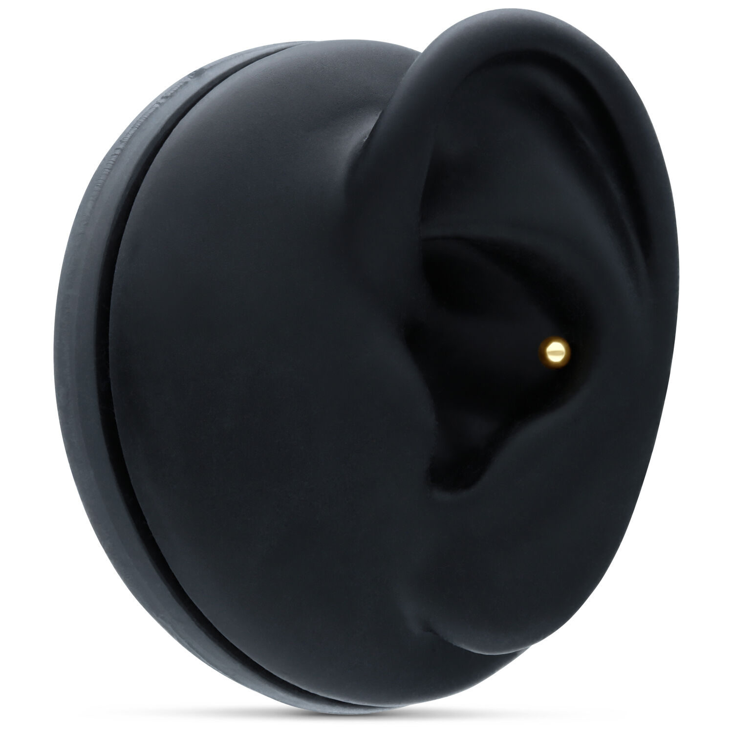 18k Basic Ball -kärki kullassa Kultainen 18k Basic Ball -lävistyskärki mustassa korvamallissa