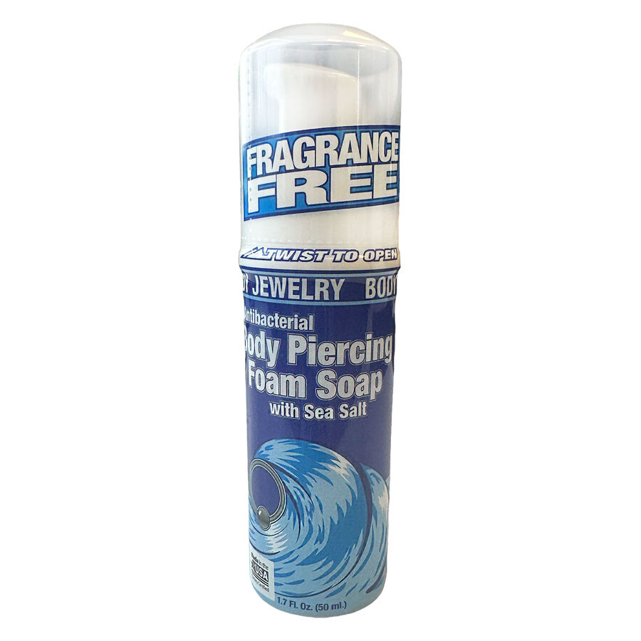 H2Ocean Piercing Foam Saippua merisuolalla, 50 ml Sininen Piercing Foam Saippua pullo, 50 ml, valkoisella taustalla