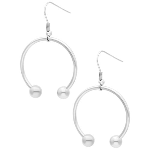 Hopeiset Circular Barbell -korvakorut kirurginteräksestä valkoisella taustalla