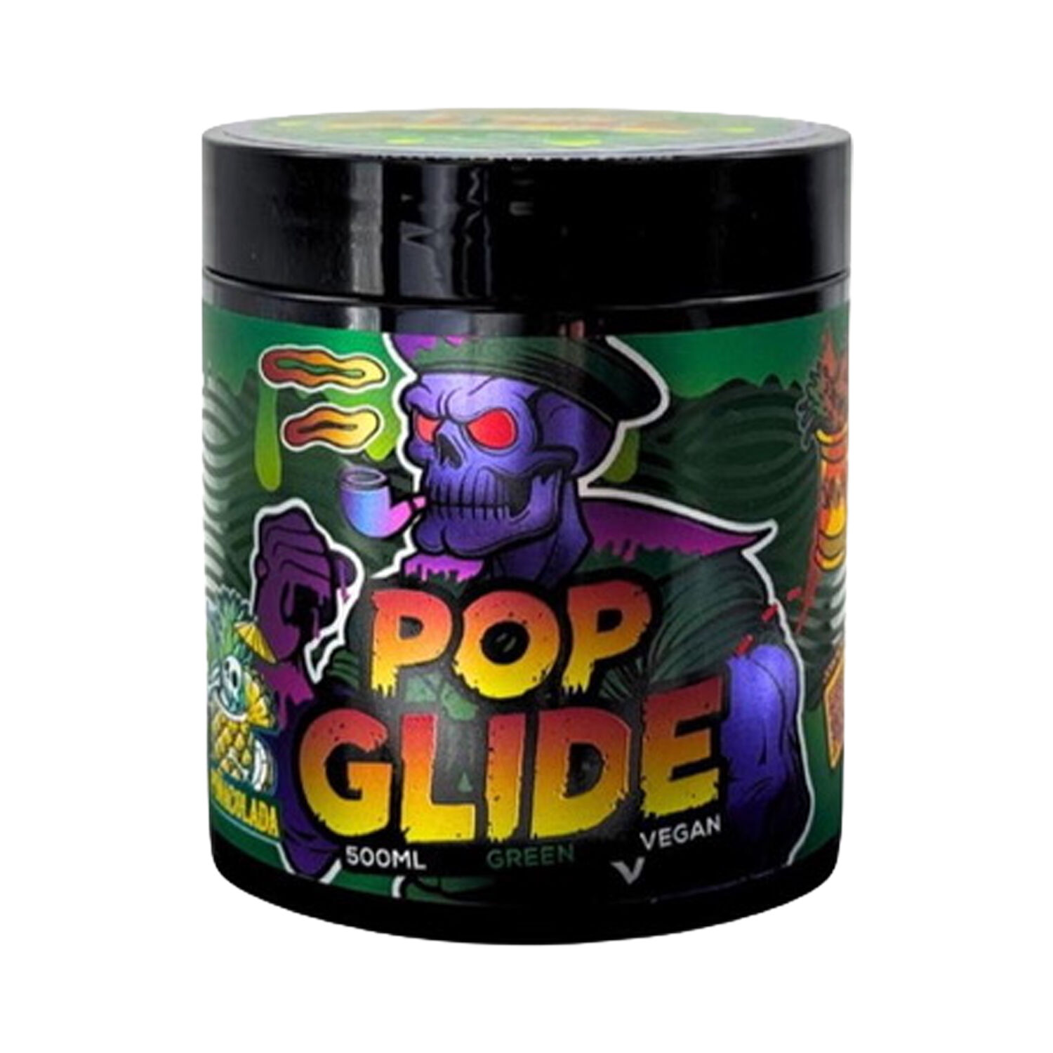 Pop Glide Tattoo Hoito 500 ml Pop Glide -säiliö värikkäällä designilla ja 500 ml sisällöllä