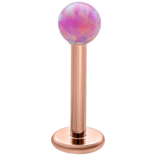 Ruusukultainen labret, jossa 5 mm Bubble Gum Opal -pallo valkoisella taustalla